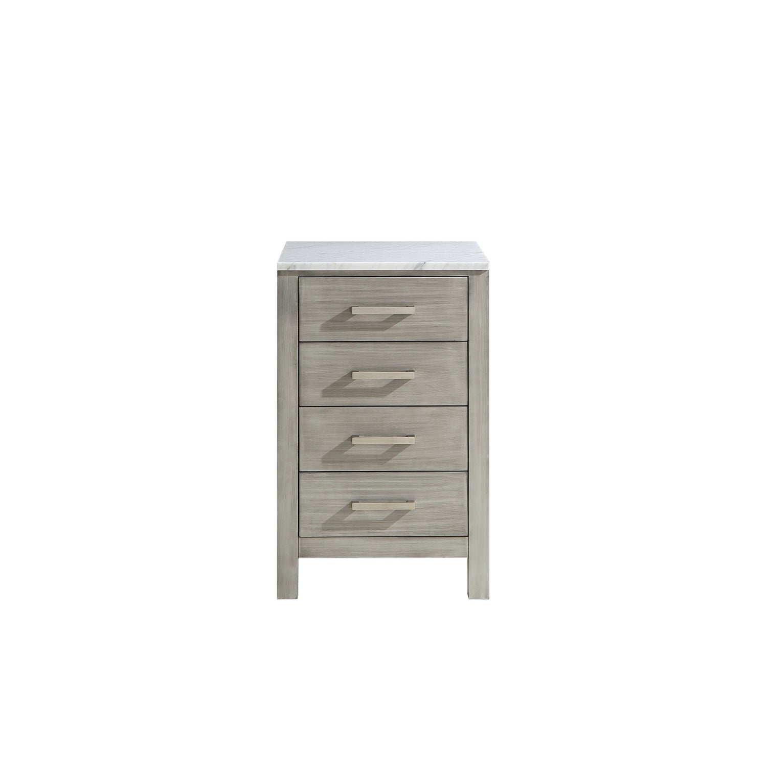 Jacques 20 in. Freestanding Distressed Grey Bathroom Linen Side Cabinet, White Carrara Marble Top