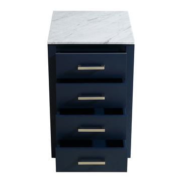 Jacques 20 in. Freestanding Navy Blue Bathroom Linen Side Cabinet, White Carrara Marble Top