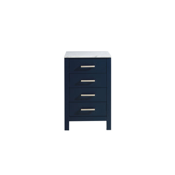 Jacques 20 in. Freestanding Navy Blue Bathroom Linen Side Cabinet, White Carrara Marble Top