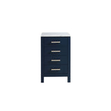 Jacques 20 in. Freestanding Navy Blue Bathroom Linen Side Cabinet, White Carrara Marble Top
