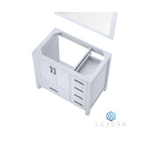 Jacques 36" White Single Vanity, no Top and 34" Mirror - Left Version