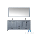 Jacques 72" Dark Grey Double Vanity, White Carrara Marble Top, White Square Sinks and 70" Mirror