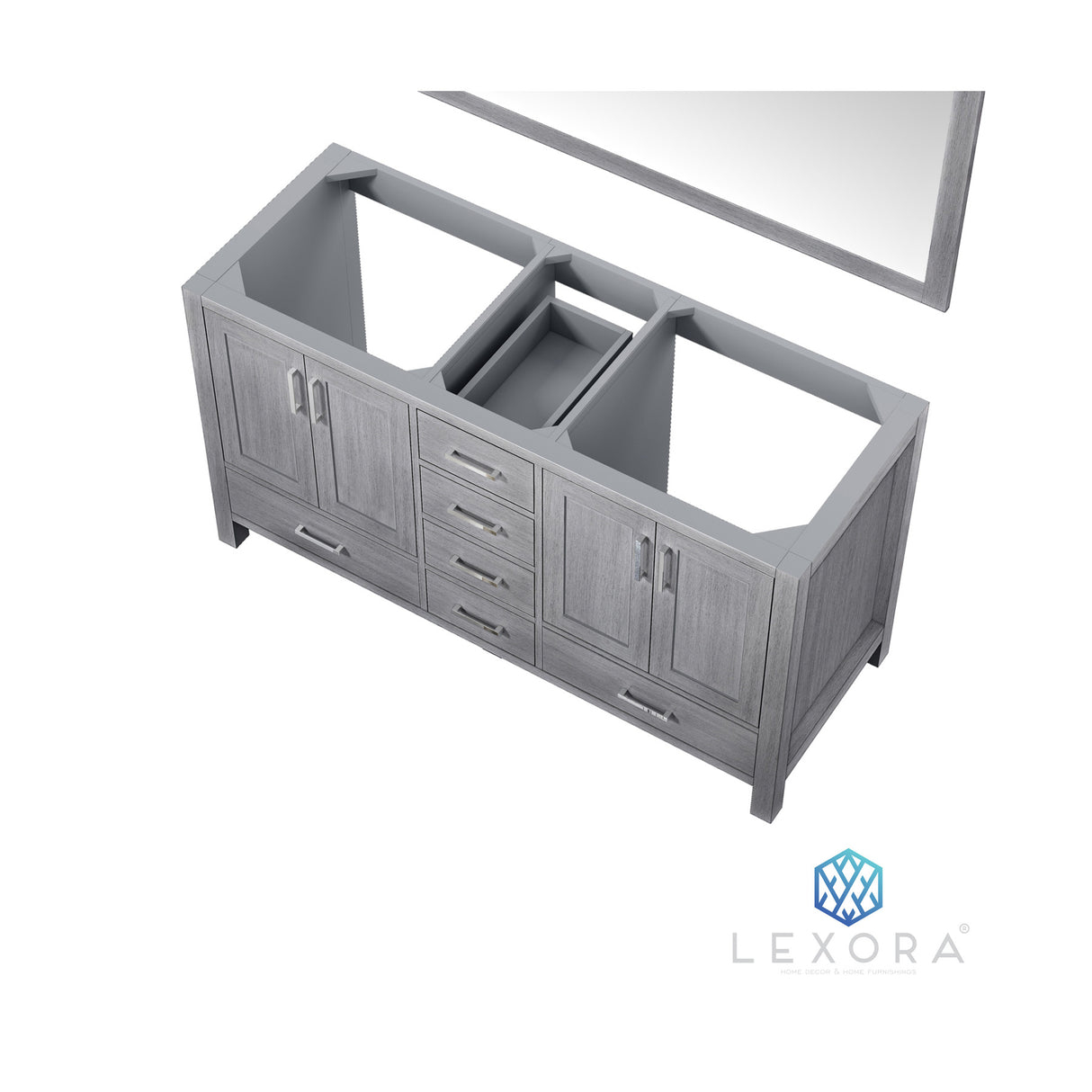 Jacques 60" Distressed Grey Double Vanity, no Top and 58" Mirror