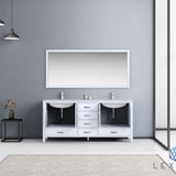 Jacques 72" White Double Vanity, White Carrara Marble Top, White Square Sinks and 70" Mirror