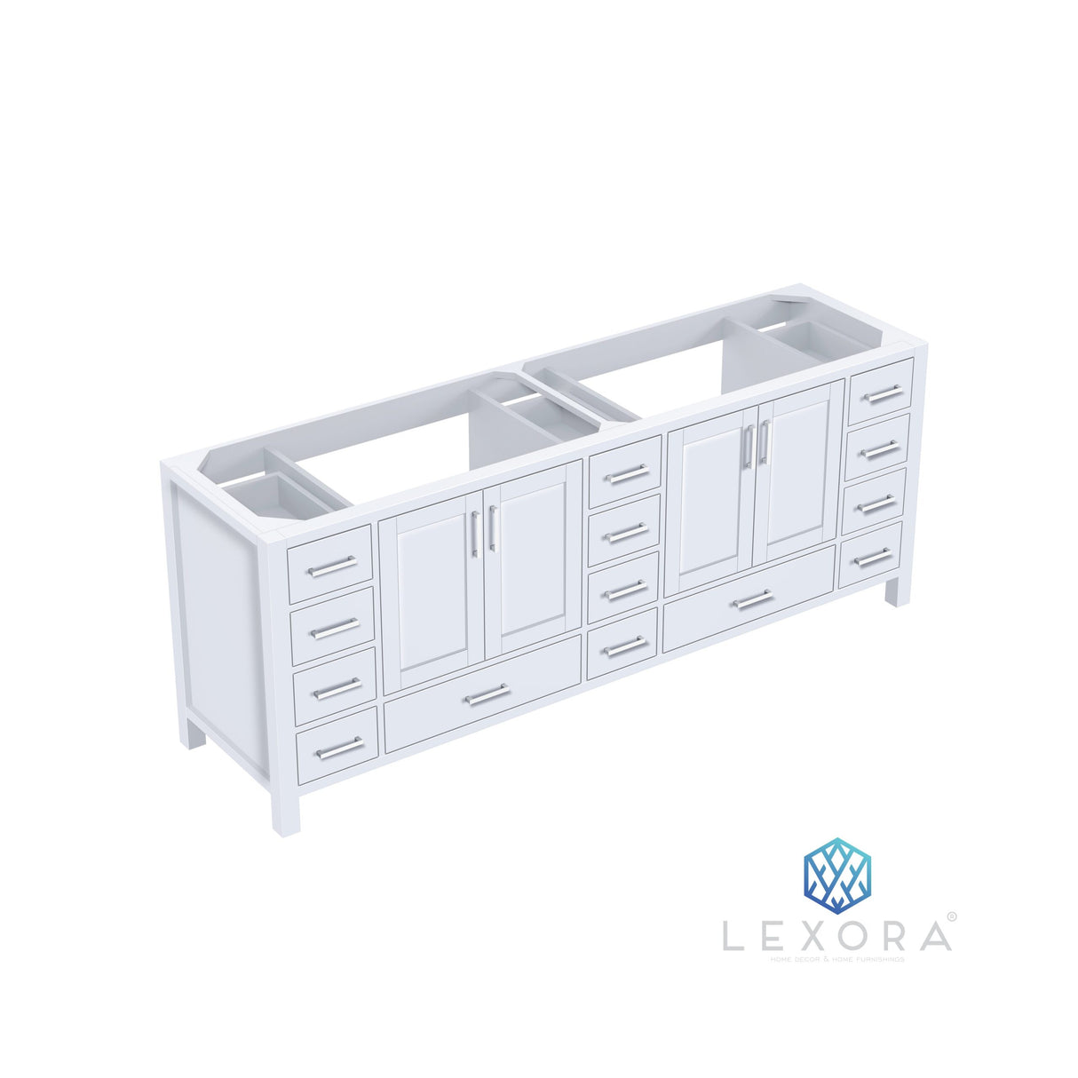 Jacques 84" White Double Vanity, White Carrara Marble Top, White Square Sinks and 34" Mirrors w/ Faucets