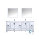 Jacques 84" White Double Vanity, White Carrara Marble Top, White Square Sinks and 34" Mirrors w/ Faucets