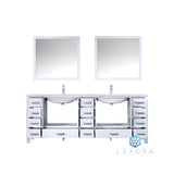 Jacques 84" White Double Vanity, White Carrara Marble Top, White Square Sinks and 34" Mirrors