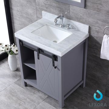 Marsyas 30 In. Freestanding Dark Grey Bathroom Vanity With With Single undermount ceramic sink, White Carrara Marble Top