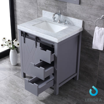 Marsyas 30 In. Freestanding Dark Grey Bathroom Vanity With With Single undermount ceramic sink, White Carrara Marble Top