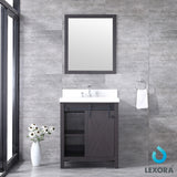 Marsyas 30" Brown Single Vanity, White Quartz Top, White Square Sink and 28" Mirror
