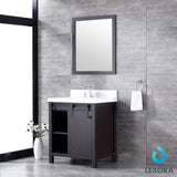 Marsyas 30" Brown Single Vanity, White Quartz Top, White Square Sink and 28" Mirror