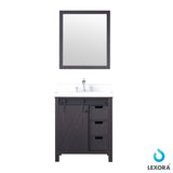 Marsyas 30" Brown Single Vanity, White Quartz Top, White Square Sink and 28" Mirror