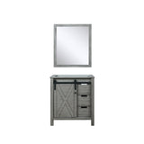 Marsyas 30" Ash Grey Single Vanity, White Quartz Top, White Square Sink and 28" Mirror w/ Faucet