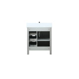 Marsyas 30" Ash Grey Single Vanity, White Quartz Top, White Square Sink and 28" Mirror w/ Faucet