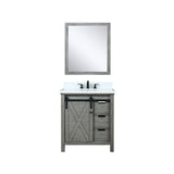 Marsyas 30" Ash Grey Single Vanity, White Quartz Top, White Square Sink and 28" Mirror w/ Faucet