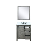 Marsyas 30" Ash Grey Single Vanity, White Quartz Top, White Square Sink and 28" Mirror