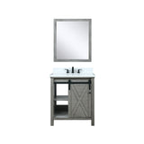 Marsyas 30" Ash Grey Single Vanity, White Quartz Top, White Square Sink and 28" Mirror