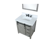 Marsyas 30" Ash Grey Single Vanity, White Quartz Top, White Square Sink and 28" Mirror