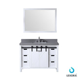 Marsyas 48" White Single Vanity, Grey Quartz Top, White Square Sink and 44" Mirror