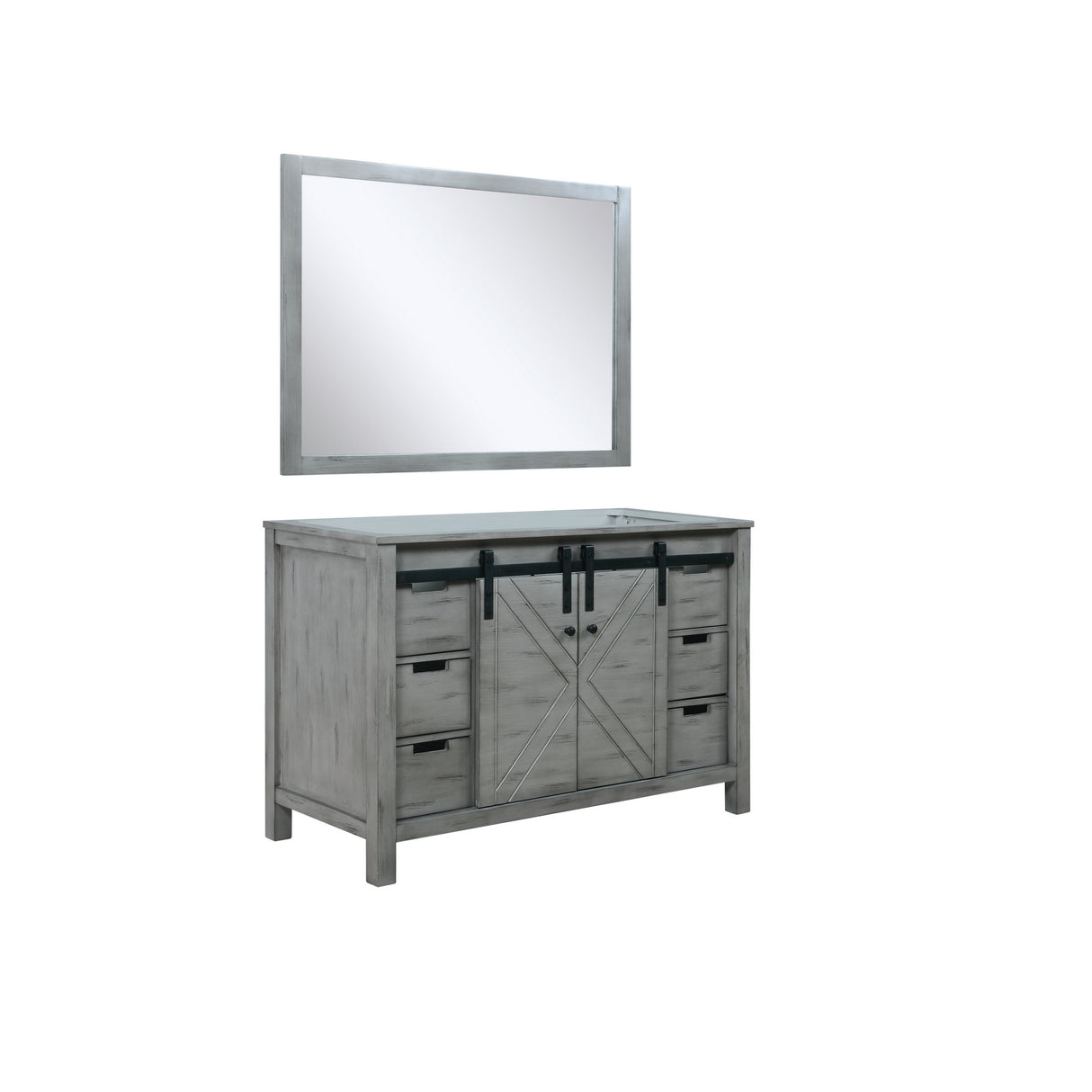 Marsyas 48" Ash Grey Single Vanity, White Quartz Top, White Square Sink and 44" Mirror w/ Faucet