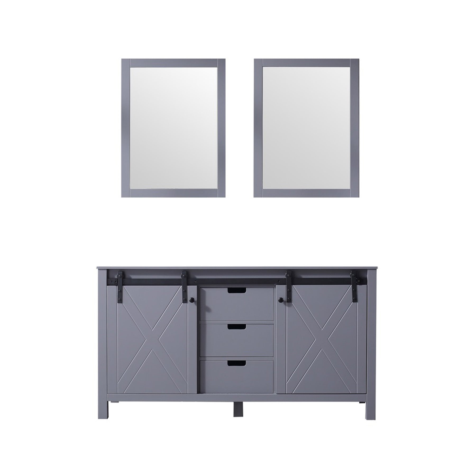 Marsyas 60 In. Dark Grey Freestanding Double Bathroom Vanity Cabinet Without Top & 24 In. Mirrors