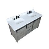 Marsyas 60" Ash Grey Double Vanity, White Quartz Top, White Square Sinks and no Mirror