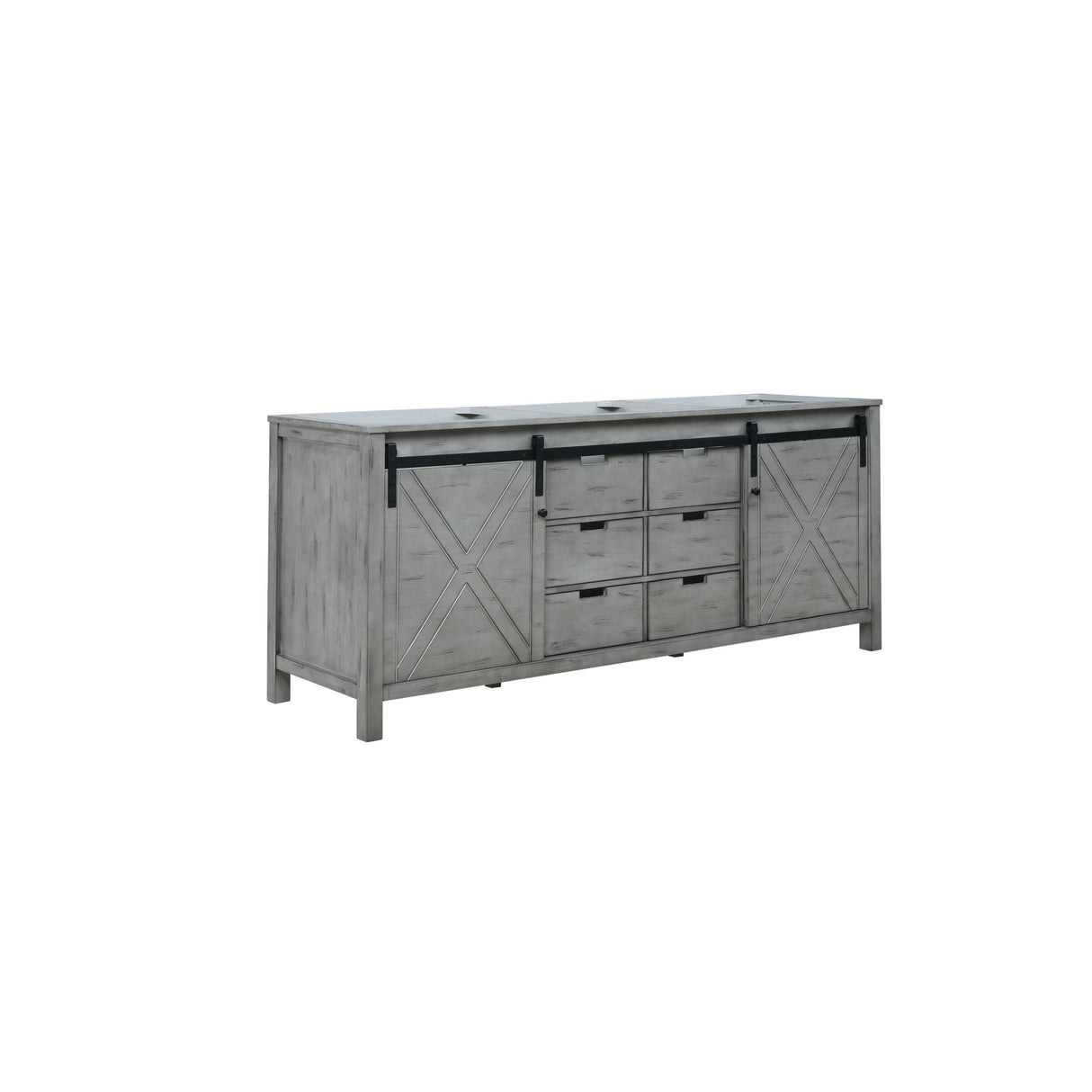 Marsyas 80" Ash Grey Double Vanity Ash Grey, White Quartz Top, White Square Sinks and 30" Mirrors w/ Faucets