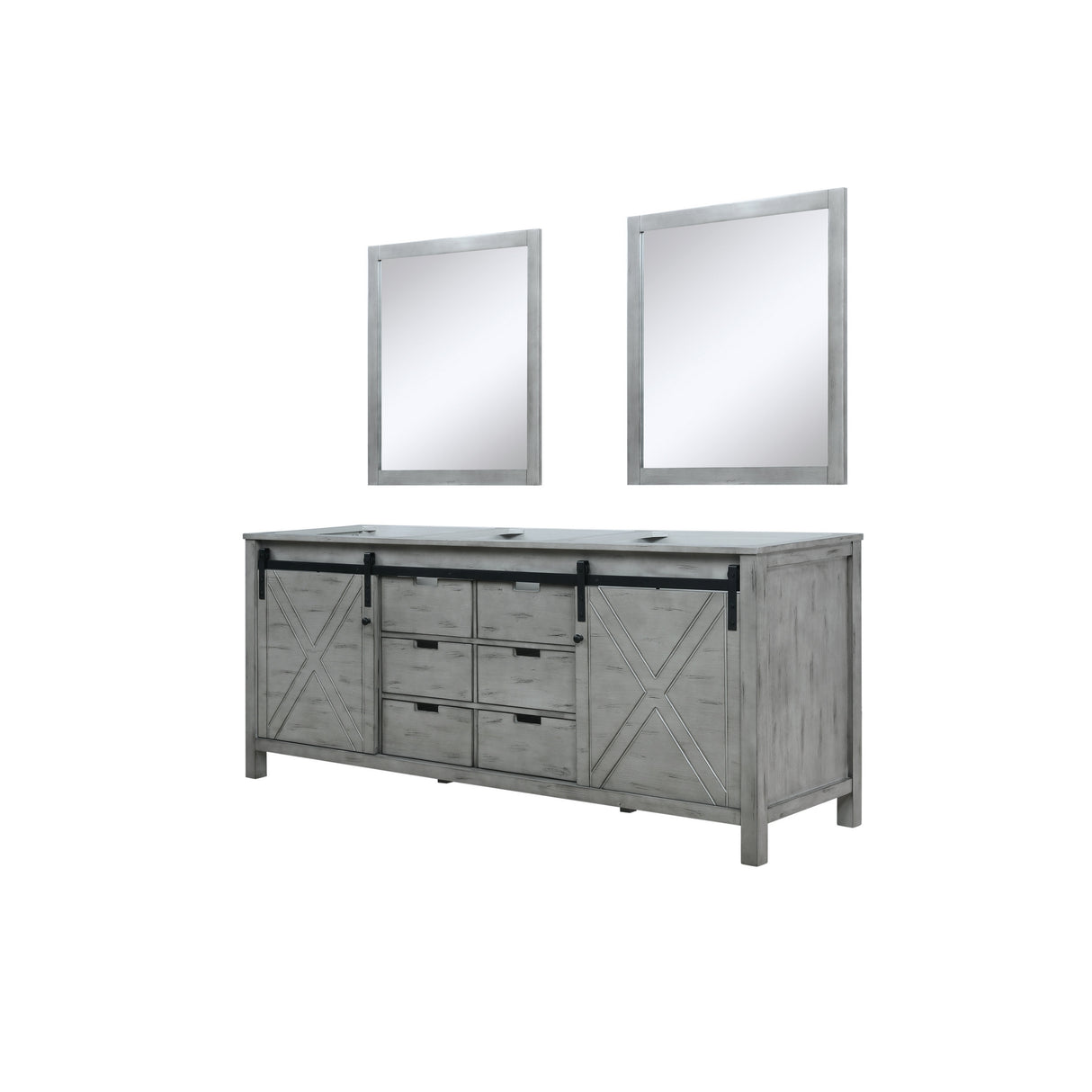 Marsyas 80" Ash Grey Double Vanity Ash Grey, White Quartz Top, White Square Sinks and 30" Mirrors w/ Faucets