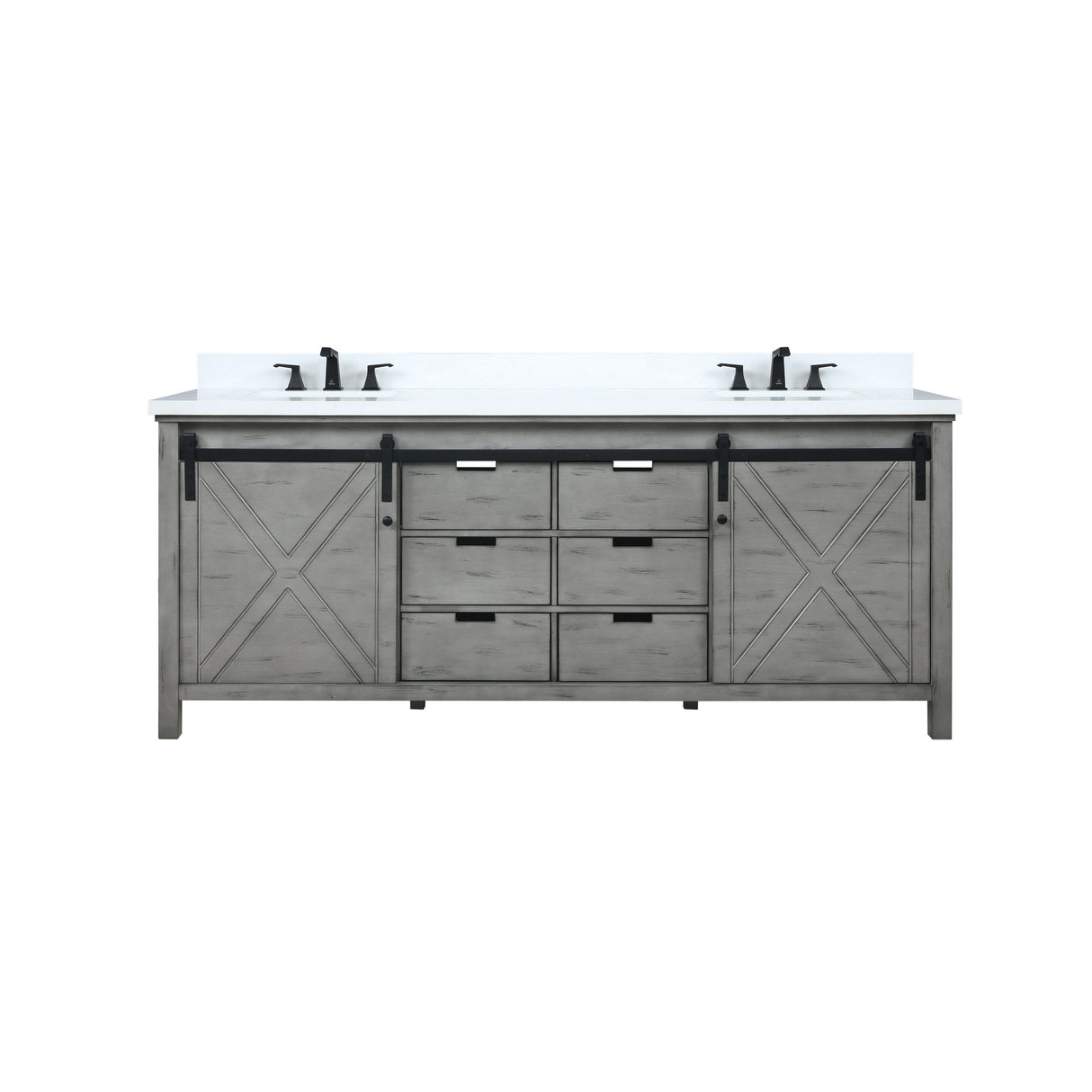 Marsyas 80" Ash Grey Double Vanity Ash Grey, White Quartz Top, White Square Sinks and 30" Mirrors w/ Faucets