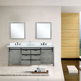 Marsyas 84" Ash Grey Double Vanity, White Quartz Top, White Square Sinks and 34" Mirrors