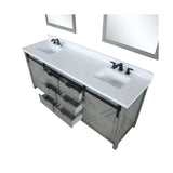 Marsyas 84" Ash Grey Double Vanity, White Quartz Top, White Square Sinks and 34" Mirrors