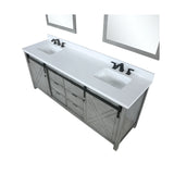 Marsyas 84" Ash Grey Double Vanity, White Quartz Top, White Square Sinks and 34" Mirrors