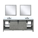 Marsyas 84" Ash Grey Double Vanity, White Quartz Top, White Square Sinks and 34" Mirrors