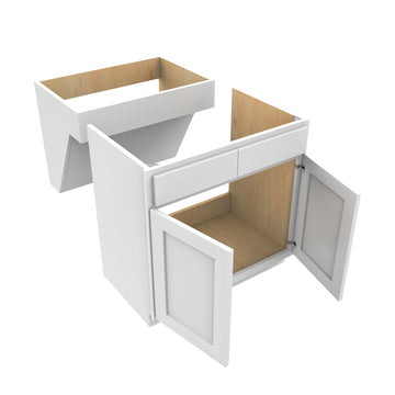 33 Inch Wide Accessible ADA - 2 Door Removable Sink Base Cabinet - Luxor White Shaker - Ready To Assemble, 33"W x 32.5"H x 24"D