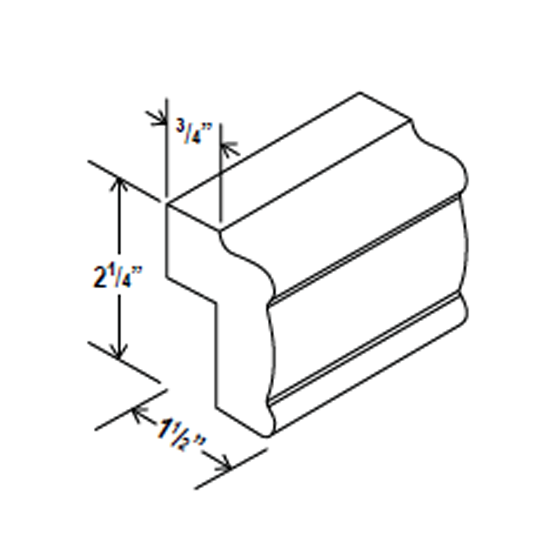 Light Rail Moulding - 96"W x 2 1/4"H x 1 1/2"D - Aria White Shaker - RTA