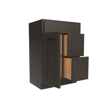RTA Luxor Smoky Grey - 1 Door 2 Drawer Vanity Base Cabinet | 24"W x 34.5"H x 21"D