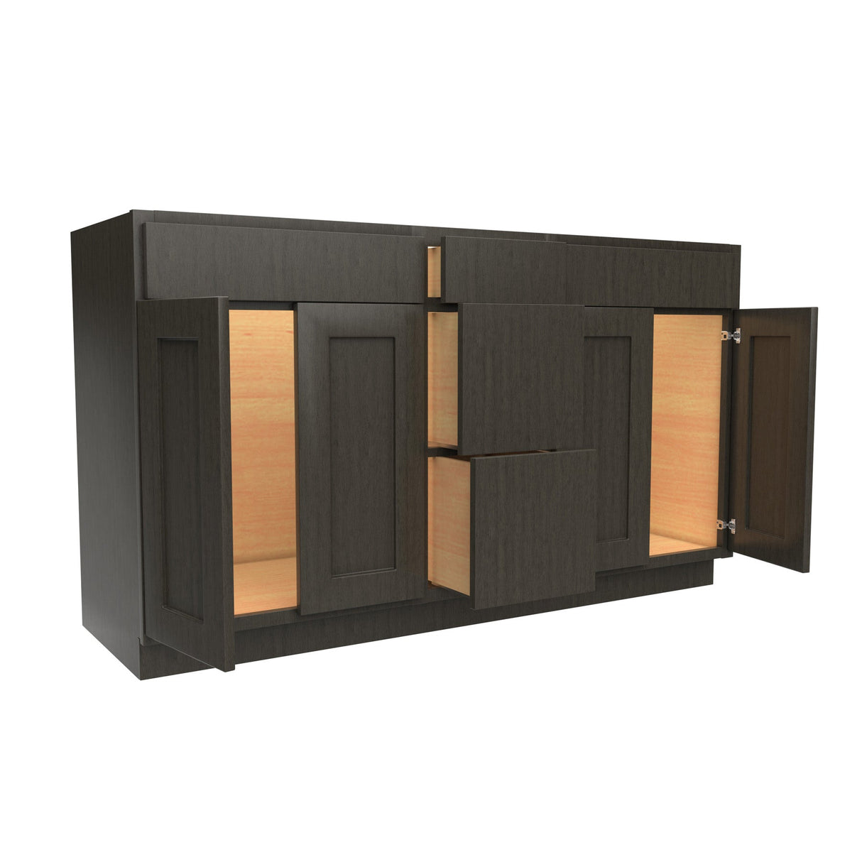 RTA Luxor Smoky Grey - Vanity Drawer Base Cabinet | 60"W x 34.5"H x 21"D