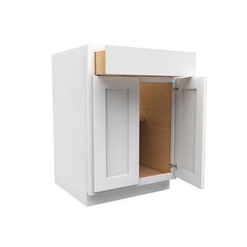 24 Inch Wide Accessible ADA - Double Door Base Cabinet - Luxor White Shaker - Ready To Assemble, 24"W x 32.5"H x 24"D