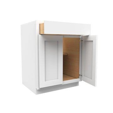 27 Inch Wide Accessible ADA - Double Door Base Cabinet - Luxor White Shaker - Ready To Assemble, 27"W x 32.5"H x 24"D