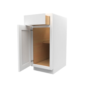 15 Inch Wide Single Door Base Cabinet - Luxor White Shaker - Ready To Assemble, 15"W x 34.5"H x 24"D