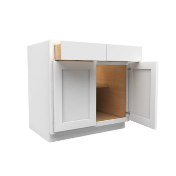 33 Inch Wide Accessible ADA - Double Door Base Cabinet - Luxor White Shaker - Ready To Assemble, 33