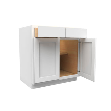 33 Inch Wide Double Door Base Cabinet - Luxor White Shaker - Ready To Assemble, 33"W x 34.5"H x 24"D