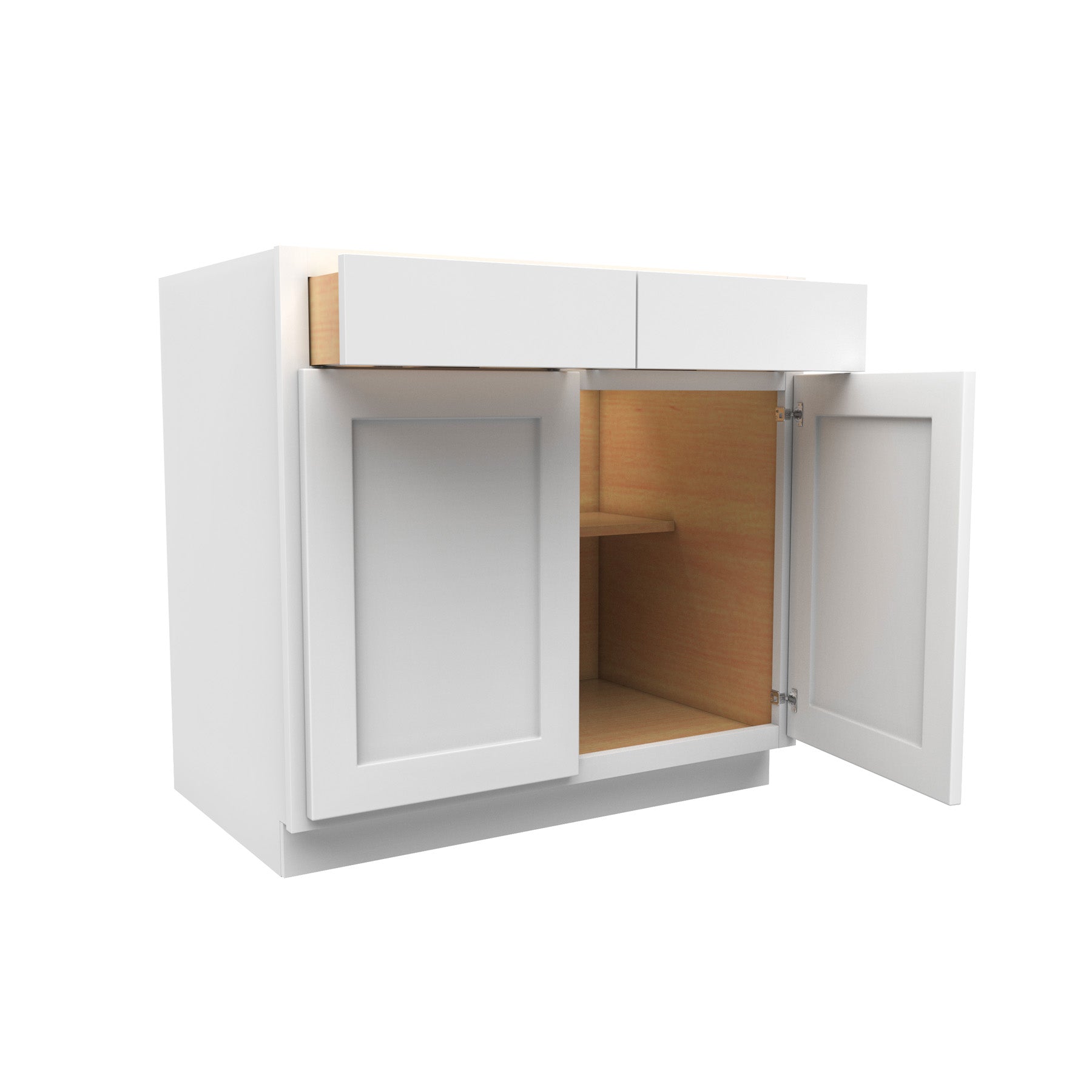 36 Inch Wide Double Door Base Cabinet - Luxor White Shaker - Ready To Assemble, 36"W x 34.5"H x 24"D