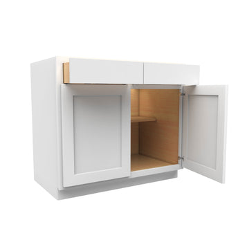 39 Inch Wide Double Door Base Cabinet - Luxor White Shaker - Ready To Assemble, 39"W x 34.5"H x 24"D