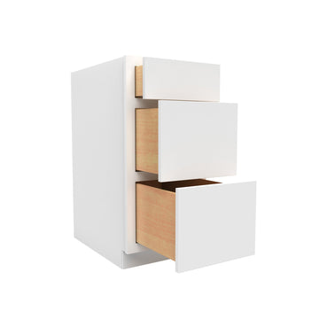 15 Inch Wide Accessible ADA - 3 Drawer Base Cabinet - Luxor White Shaker - Ready To Assemble, 15"W x 32.5"H x 24"D