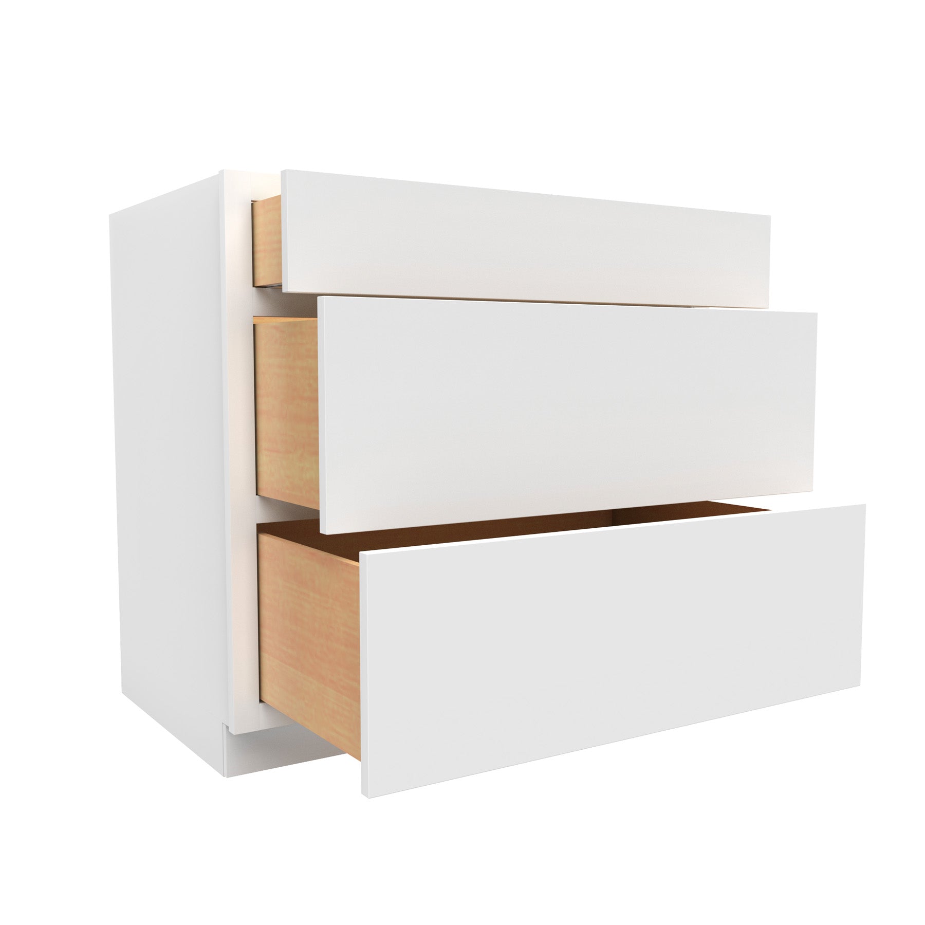 36 Inch Wide 3 Drawer Base Cabinet - Luxor White Shaker - Ready To Assemble, 36"W x 34.5"H x 24"D