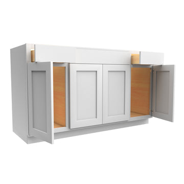 60 Inch Wide Sink Base Cabinet - Luxor White Shaker - Ready To Assemble, 60"W x 34.5"H x 24"D
