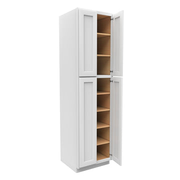 90 Inch High Pantry Cabinet With Double Door - Luxor White Shaker - Ready To Assemble, 24