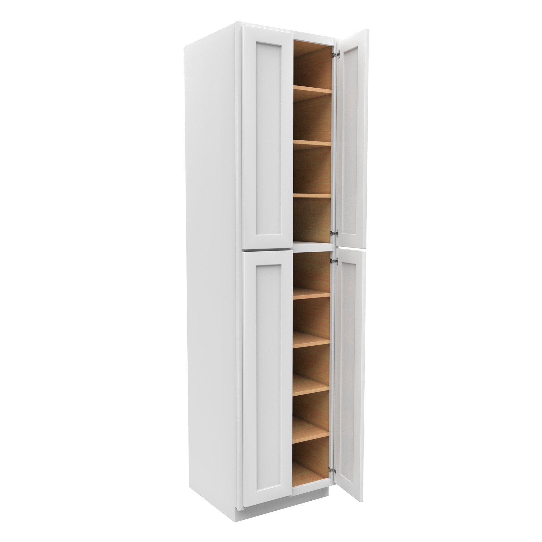96 Inch High Pantry Cabinet With Double Door - Luxor White Shaker - Ready To Assemble, 24"W x 96"H x 24"D