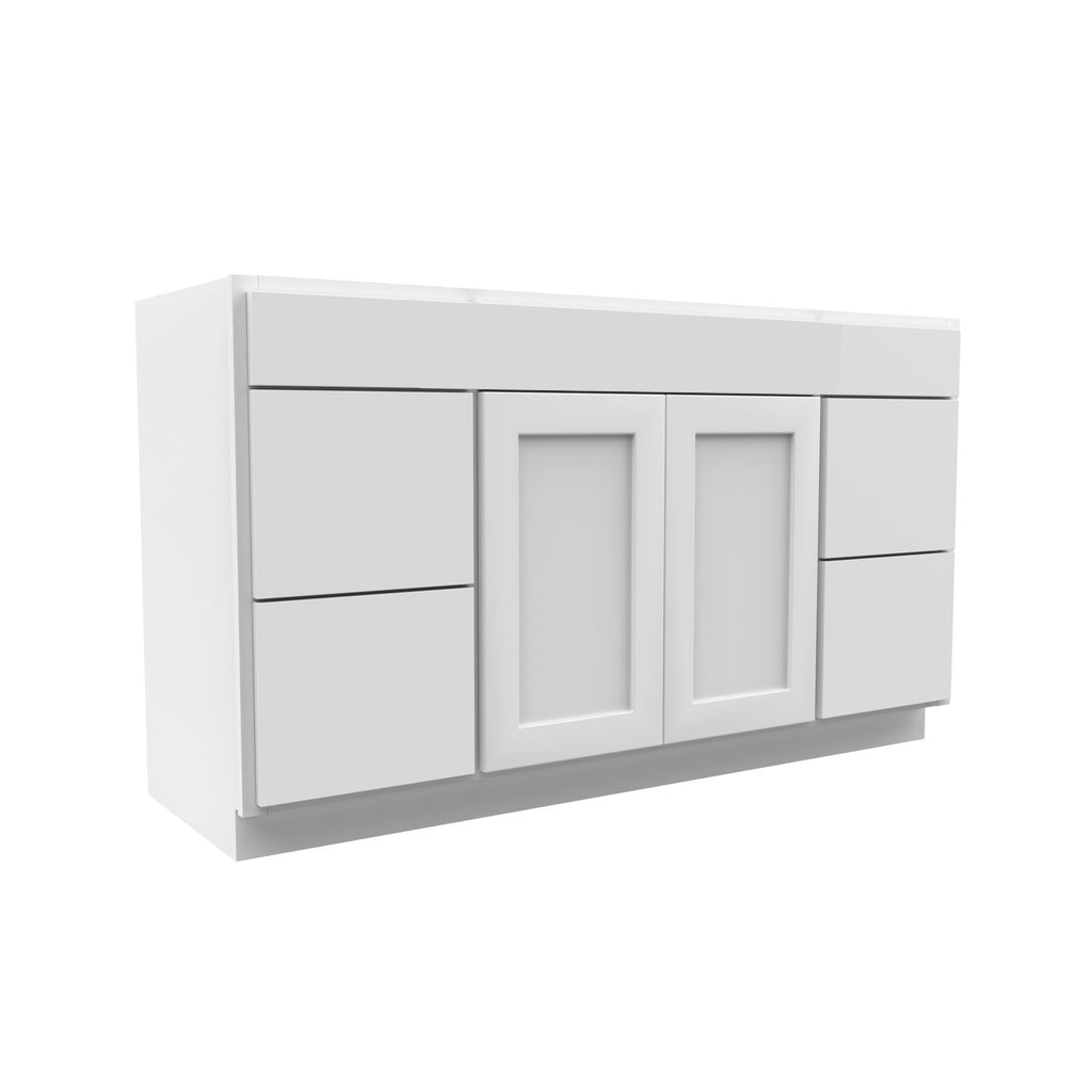 Luxor White - 2 Door 4 Drawer Vanity Sink Base Cabinet | 48"W x 34.5"H x 21"D